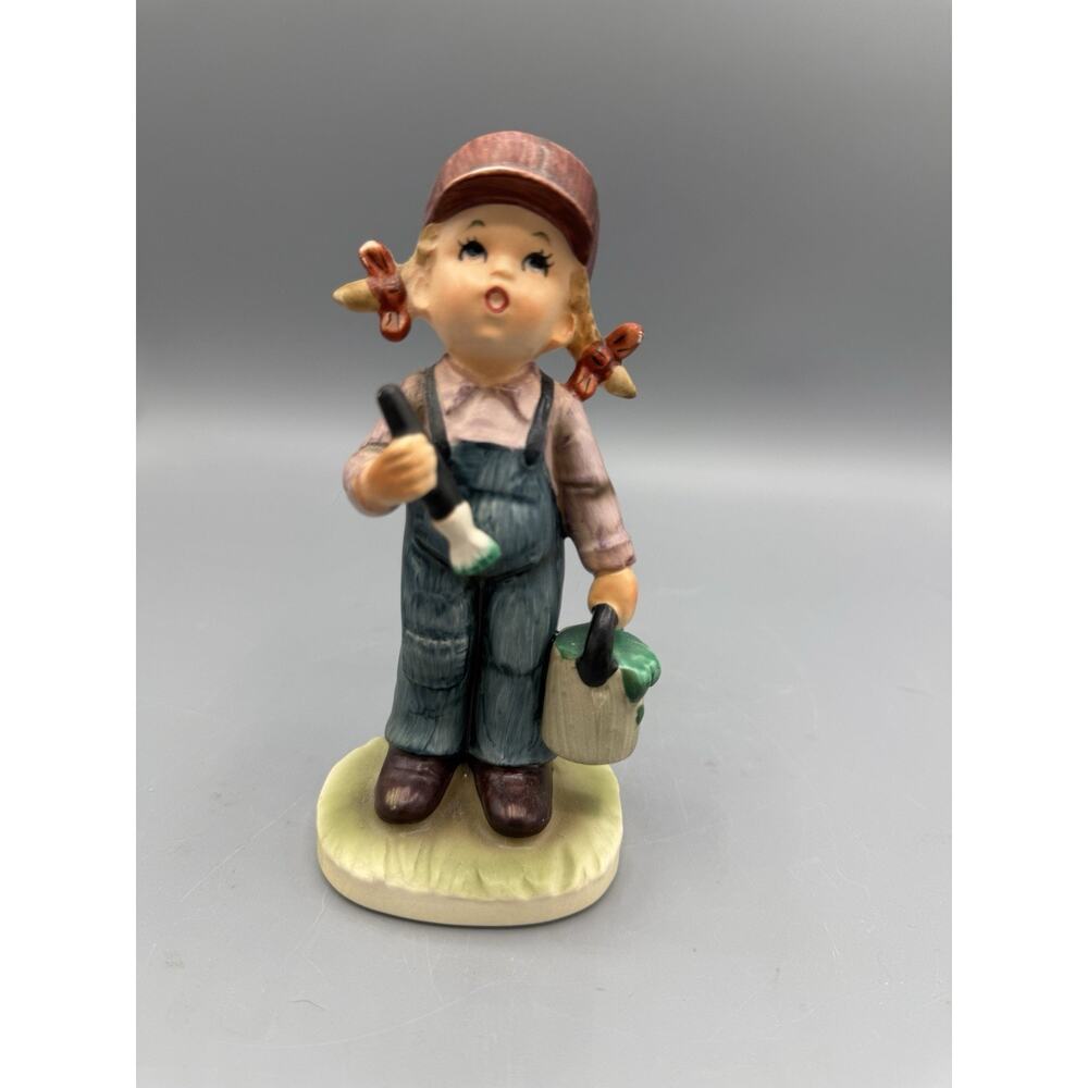 Vintage Bisque Girl Figurine with Paintbrush Homco Style Japan C-8743 5”